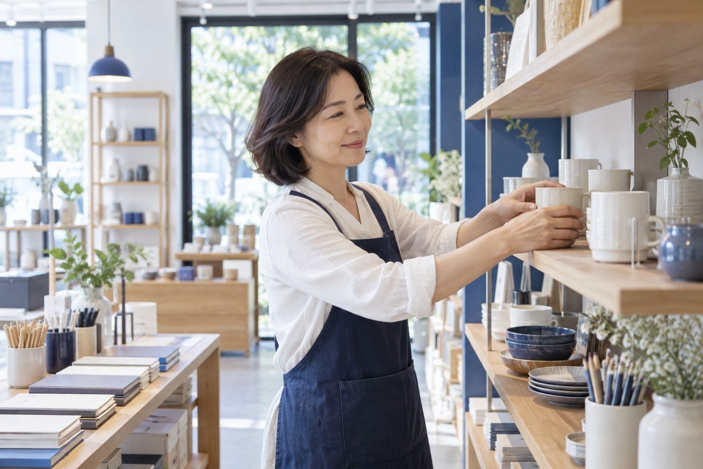 매장 계산대에서 업무를 보는 여성 — PG사 카드결제 도입 상담 개통 일정개통 일정, 언제 열리는지 궁금하시죠? 연락 주시면 여는 날짜까지 표에 적어 드립니다.